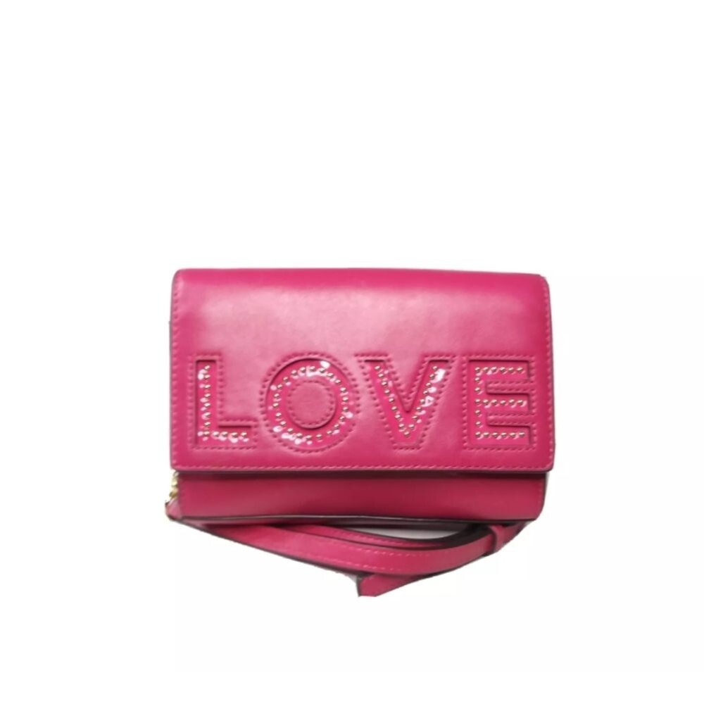 Michael Kors RUBY Ultra Pink Leather Clutch Purse Small Crossbody Bag